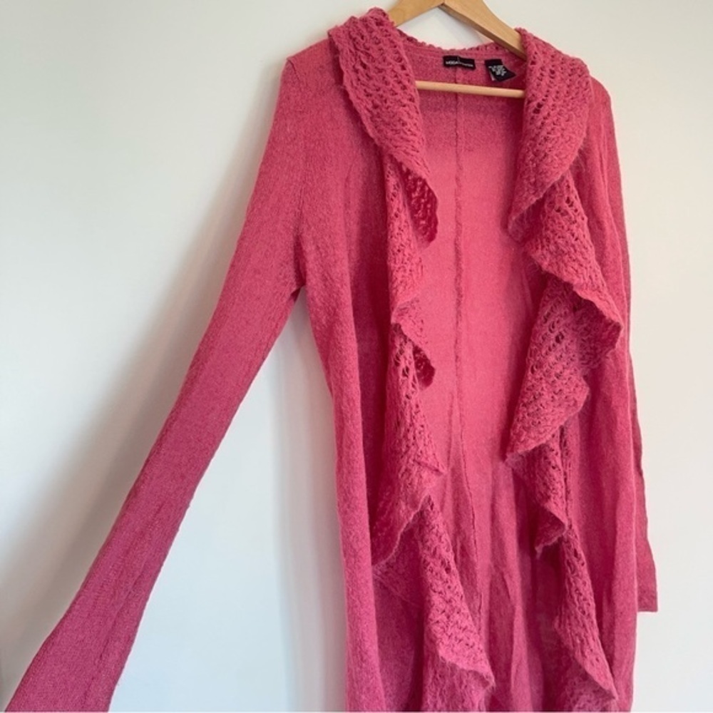 Vintage Y2K Moda International Mohair Blend Long Duster Ruffled Cardigan, Size M - Picture 3 of 10